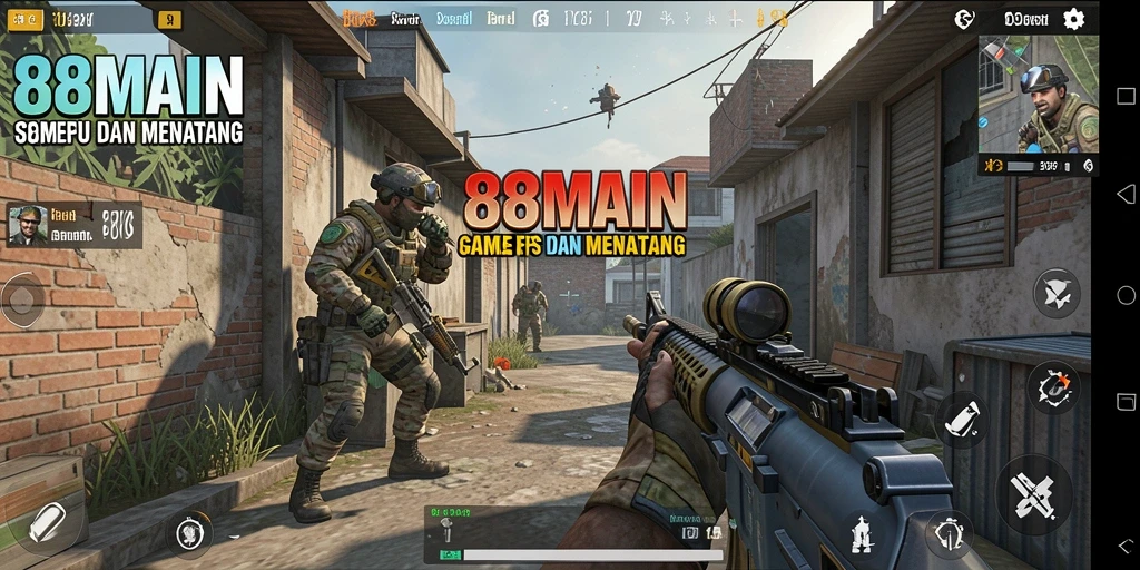 Tangkapan layar gameplay 88MAIN menampilkan aksi FPS yang intens.