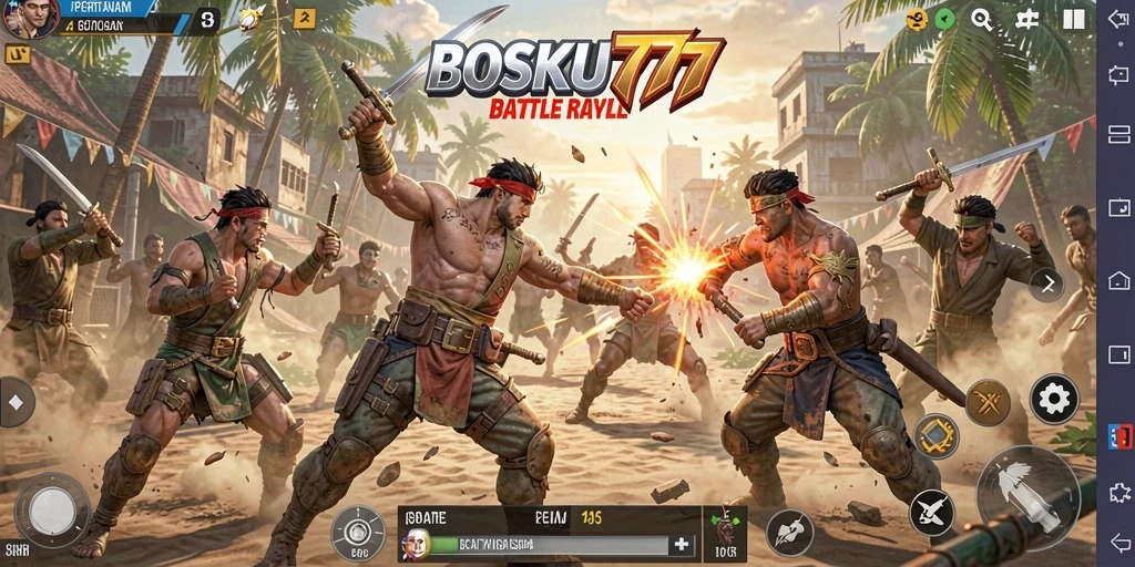 Gameplay seru dan penuh aksi di BOSKU777 Battle Royale.