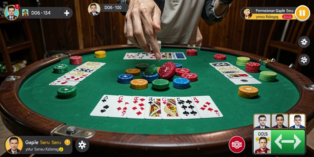 Tampilan gameplay D06 menunjukkan serunya permainan Gaple dengan teman.
