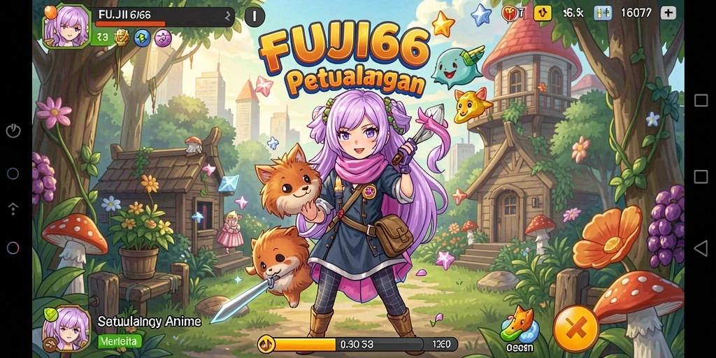 Tampilan gameplay seru dengan karakter anime menarik.