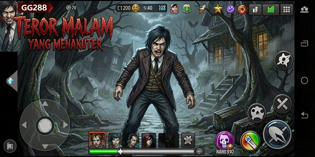 Screenshot GG288 menampilkan momen mencekam saat menjelajahi tempat angker.