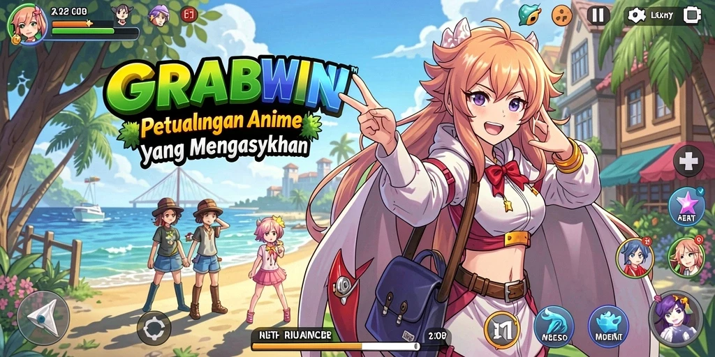 Tampilan gameplay seru di dunia anime yang penuh warna.
