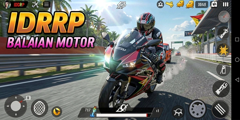 Tangkapan layar IDRRP menampilkan aksi balapan motor yang mendebarkan.