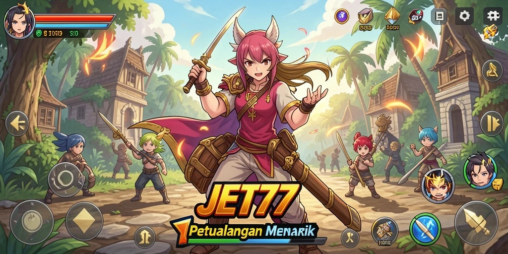 Tampilan gameplay menarik dari karakter anime di JET77 yang penuh aksi.