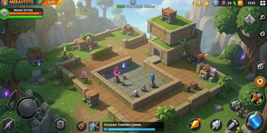 Tampilan gameplay seru dalam game Tower Defense MERAHTOTO.