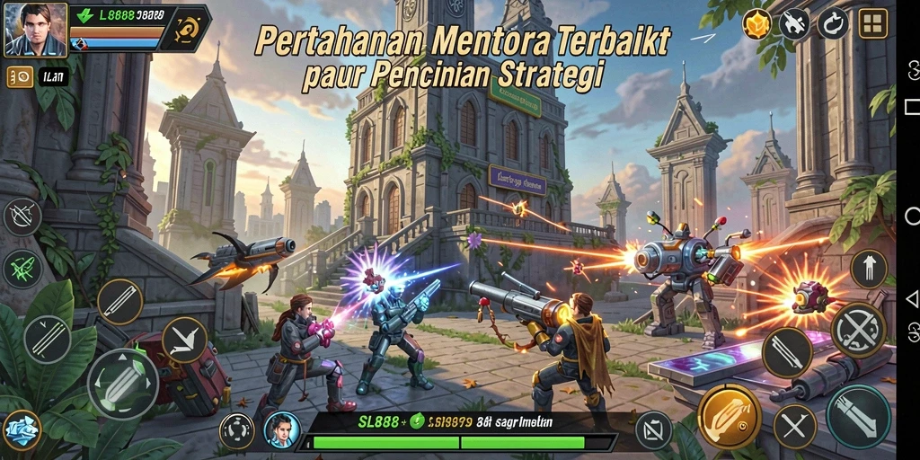 Screenshot gameplay SL888 menampilkan aksi menara mempertahankan wilayah dari serangan musuh.