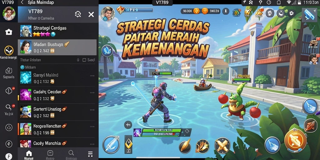 Screenshot gameplay VT789 menampilkan pertarungan strategi yang intens.